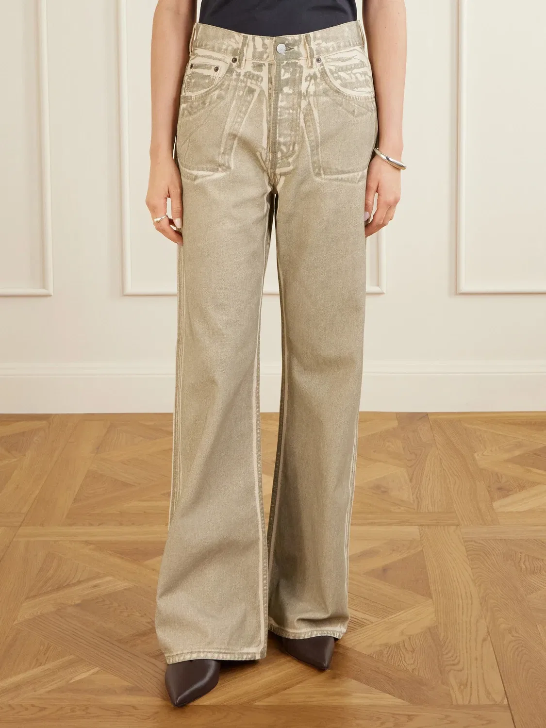 Джинсы с принтом, со средней посадкой и прямыми штанинами Acne Studios, хаки — фото 3