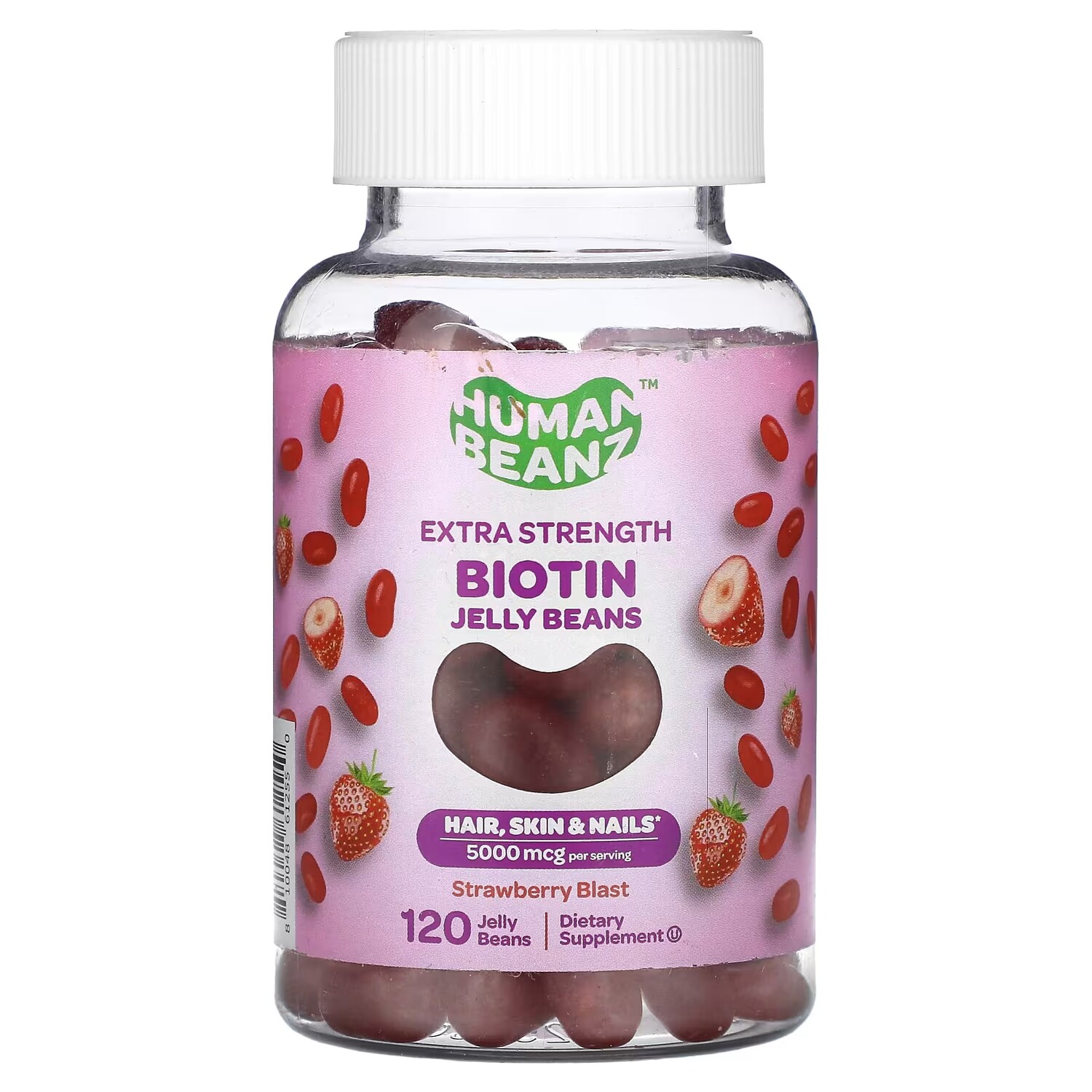 

Добавка Human Beanz Extra Strength Strawberry Blast с биотином, 120 желейных бобов