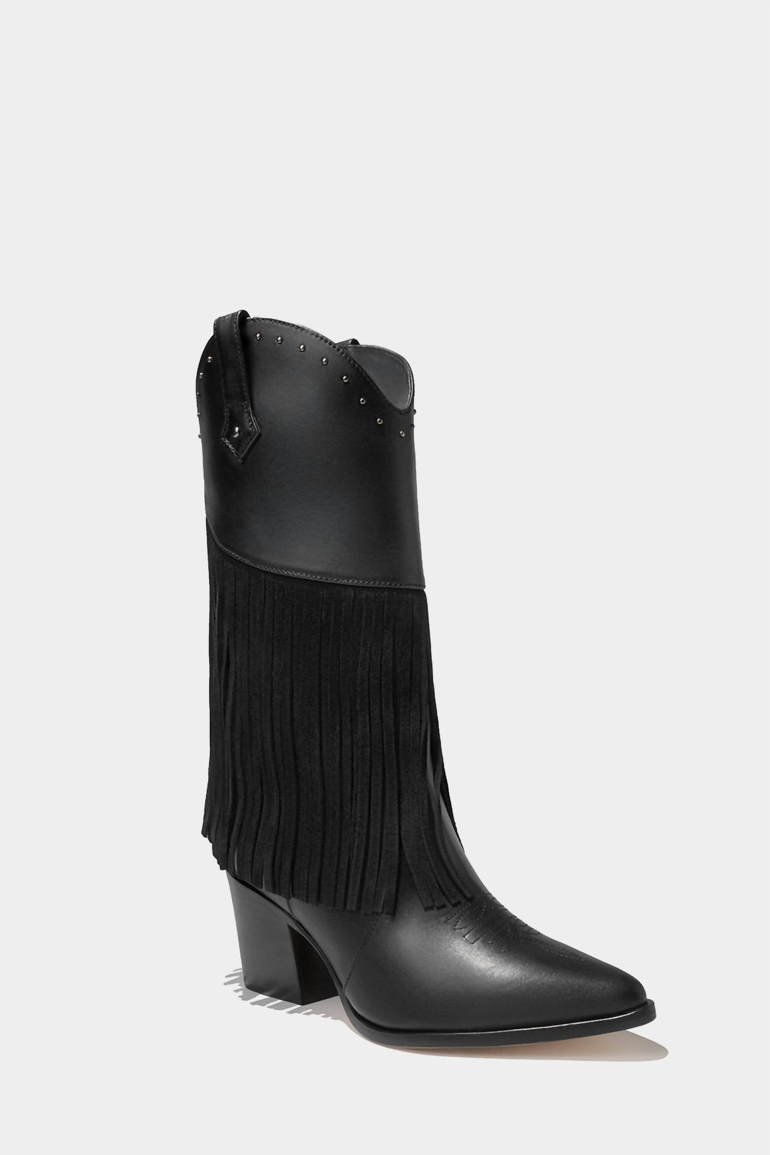 Женские кожаные сапоги с бахромой, черного цвета Dante Shoes — фото 2