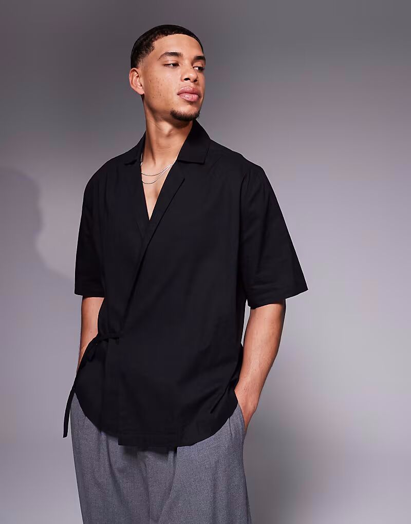 

Рубашка ASOS DESIGN с завязками сбоку черного цвета