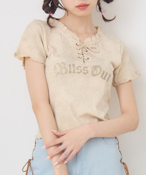 

Футболка с логотипом и шнуровкой на горловине Ems excite, светло-бежевый