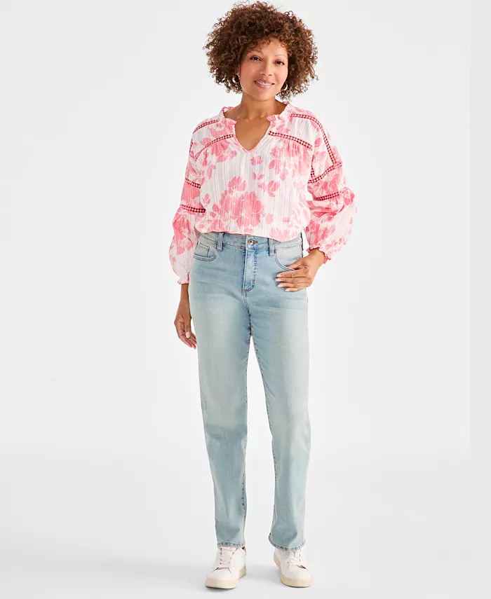 

Женские джинсы с высокой посадкой и прямыми штанинами, Regular, Short и Long Style & Co, синий