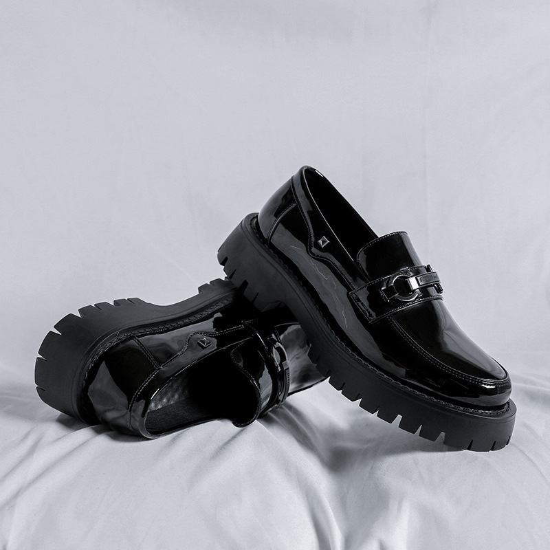 WEISHIBANGWEI Мужские лоферы черные с потайной платформой, цвет Black Hidden Wedge — фото 4