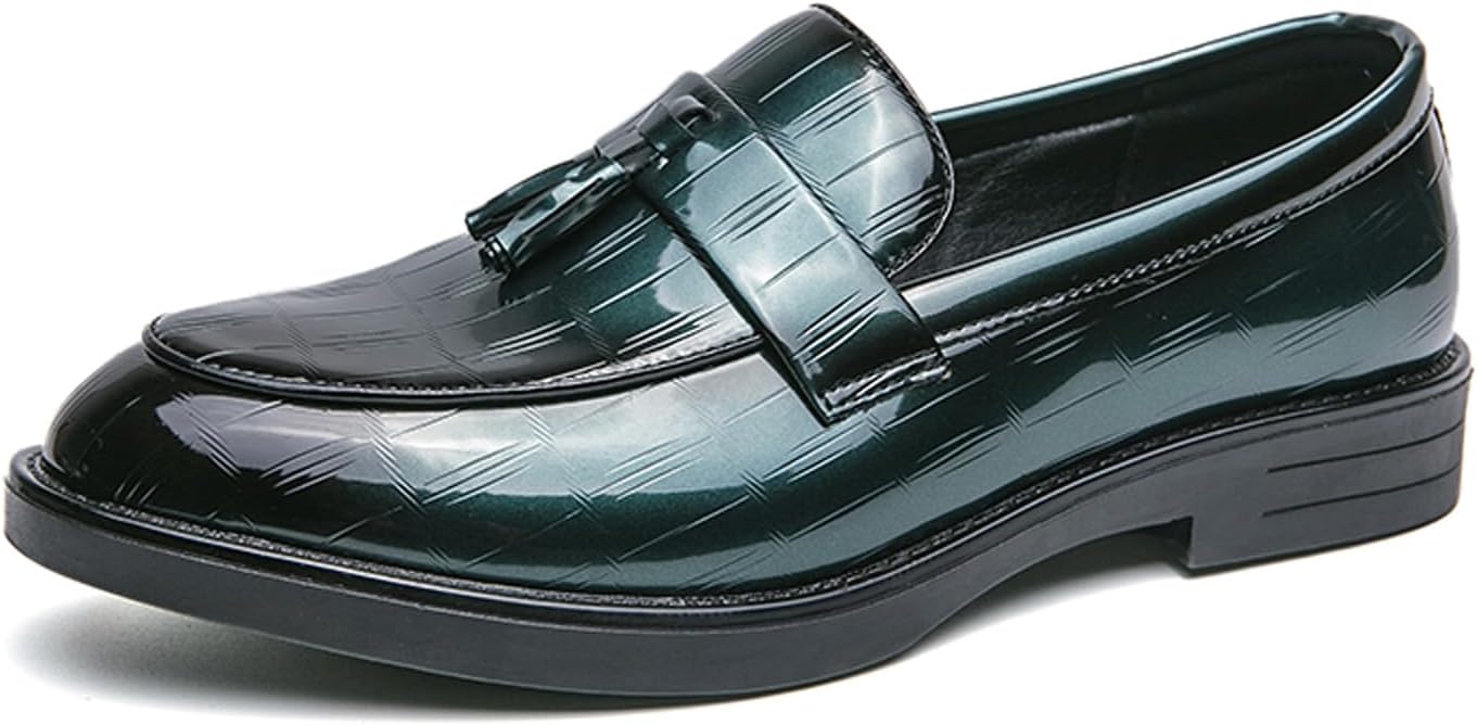 

Мужские лоферы с кисточкой AMAZIDEAL из лакированной кожи, слипоны, модный круглый носок, нескользящие повседневные деловые туфли, обувь для вечеринок, свадеб и выпускных, зеленый