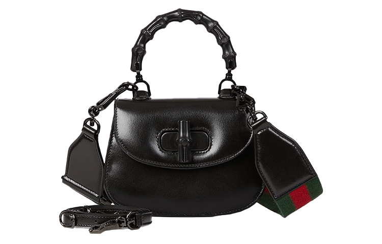 

GUCCI Бамбук 1947 Кожаная бамбуковая сумка Сумки через плечо Мини женские черные