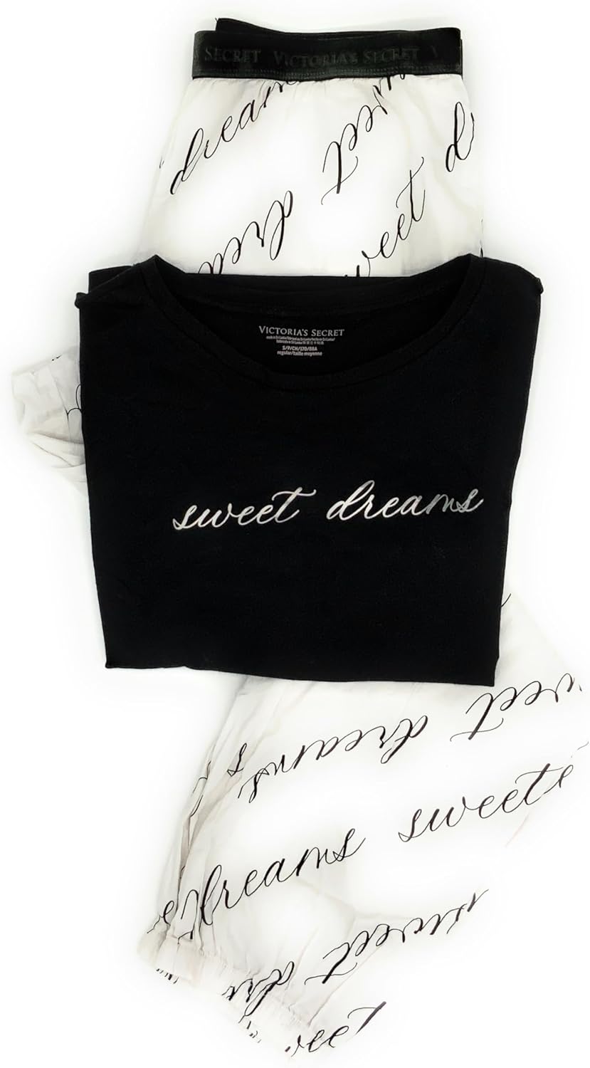 

Victoria's Secret Фланелевый сет с шортами и футболкой, Black/White