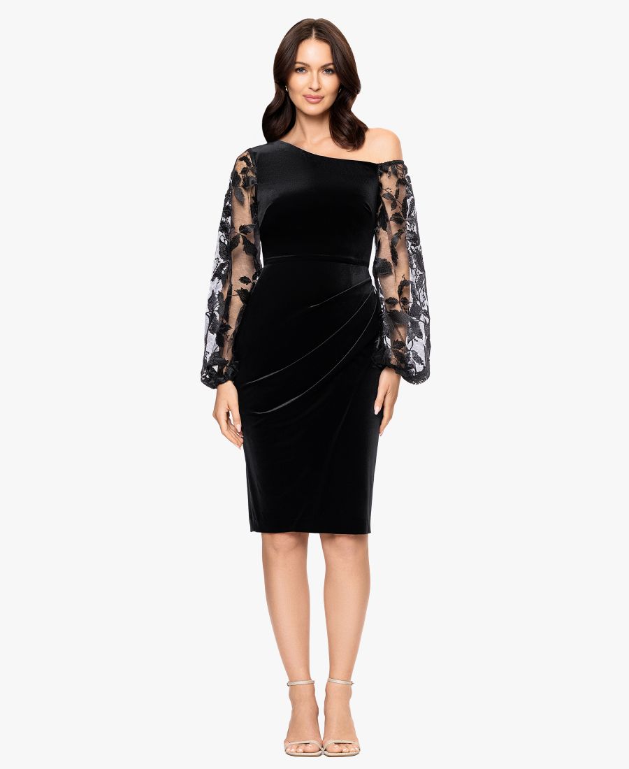 

Женское бархатное платье с кружевными рукавами Betsy & Adam, Black