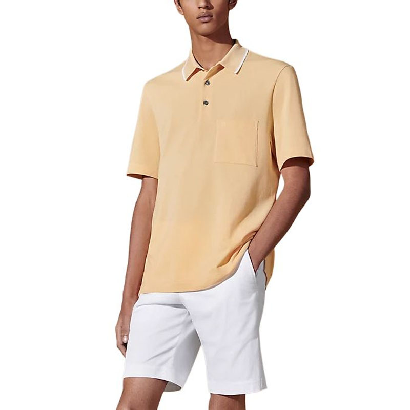 

HERMES SS25 Футболка-поло мужская бананово-желтая, Желтый, HERMES SS25 Футболка-поло мужская бананово-желтая