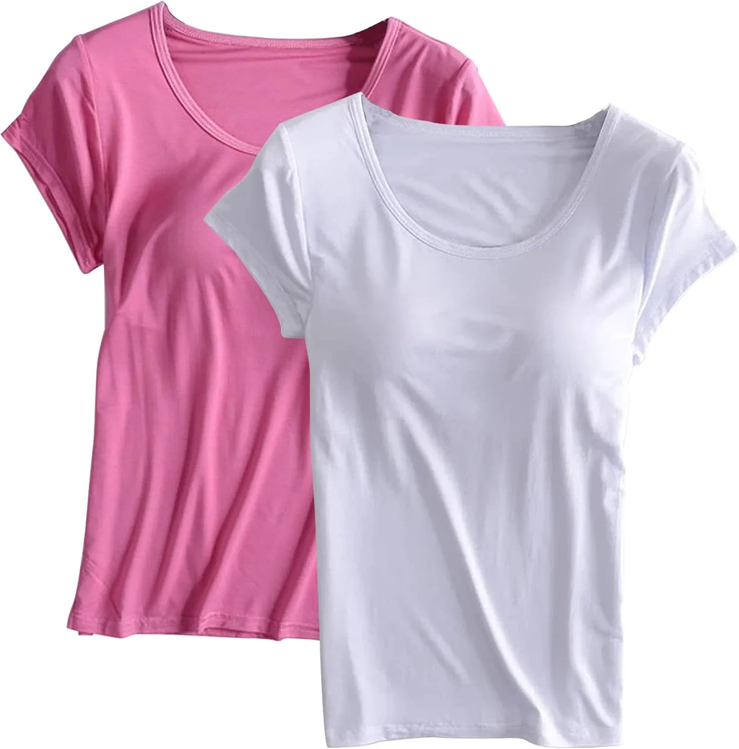 Футболка с встроенным бюстгальтером, 2 шт., Hot Pink, A02 White