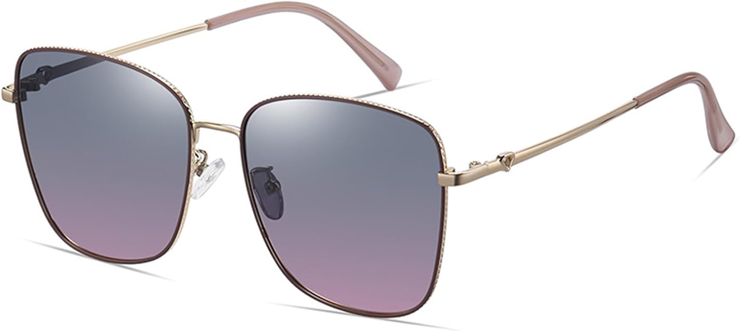 

Женские поляризованные квадратные солнцезащитные очки — массивная металлическая оправа, защита от УФ-излучения UV400, стильный ретро-дизайн для путешествий и вождения Bubmari, C