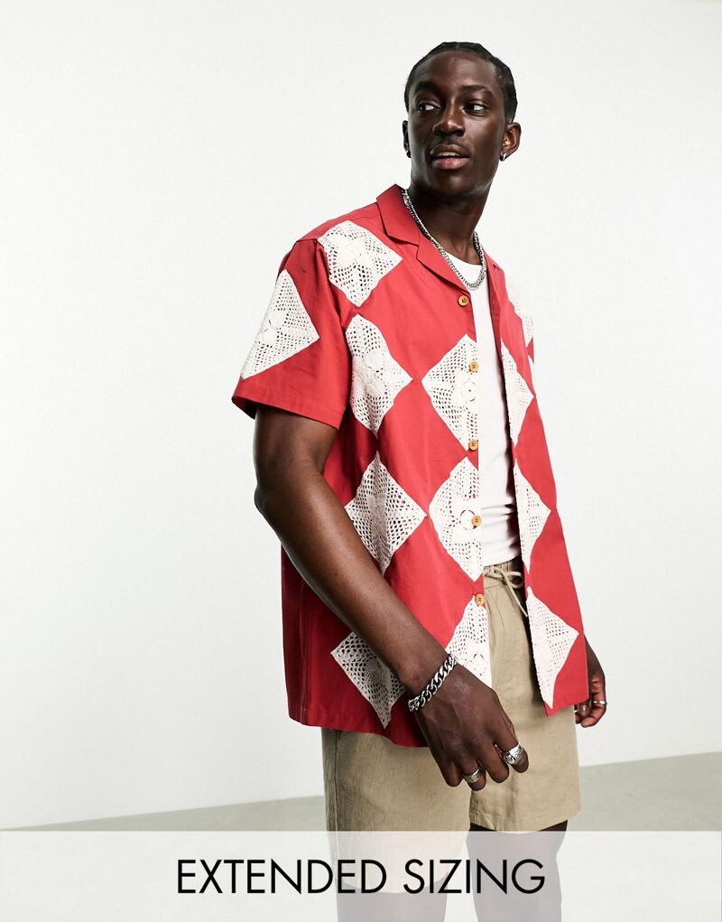 

Свободная красная рубашка крючком ASOS DESIGN