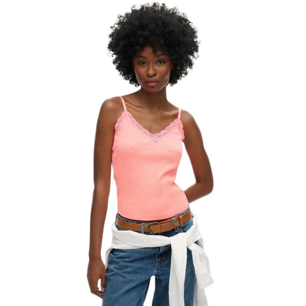 

Футболка Superdry Essential Rib Lace sleeveless V neck, розовый