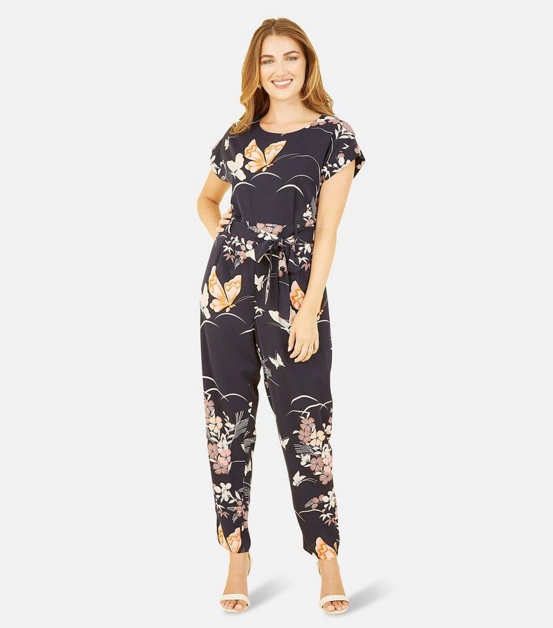 

Yumi Темно-синий комбинезон с короткими рукавами и принтом бабочки Yumi, военно-морской