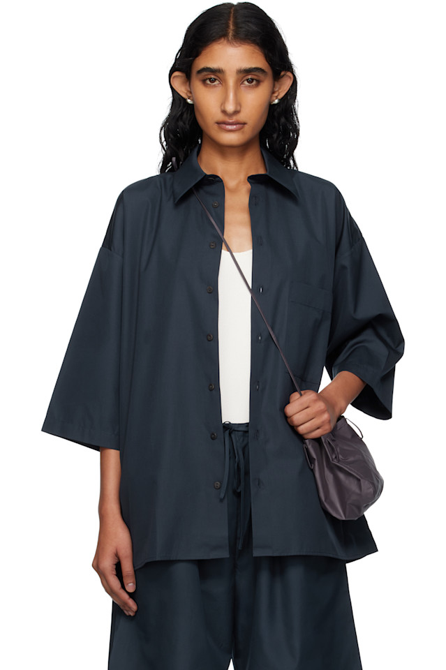 

Хлопковая поплиновая рубашка с короткими рукавами оверсайз Bambou Roger Kwong, синий