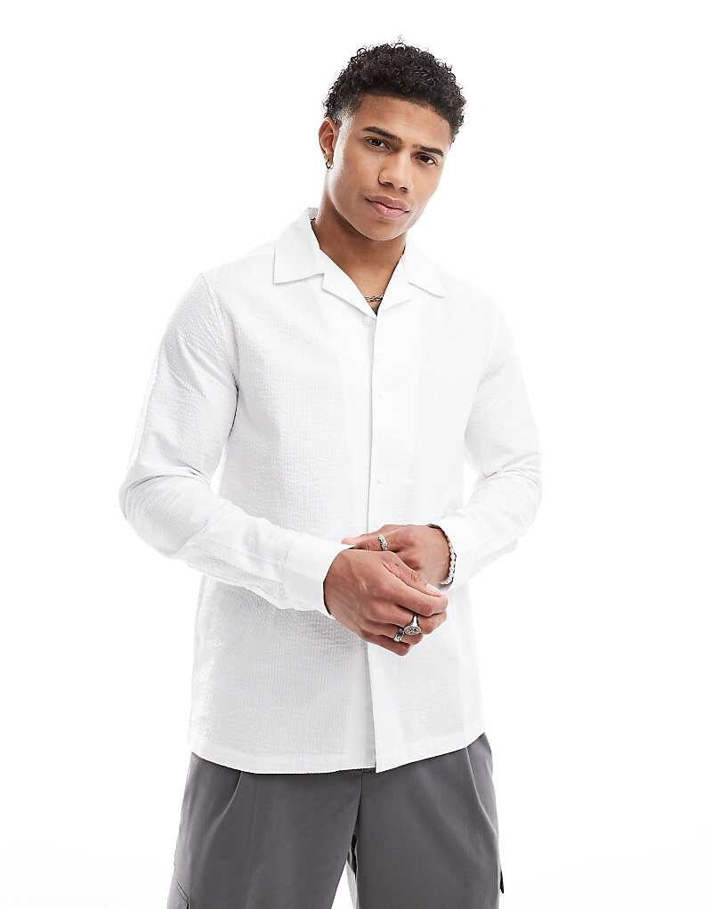 

ASOS DESIGN – Рубашка из хлопчатобумажного хлопка белого цвета с широким воротником с лацканами и стандартного кроя