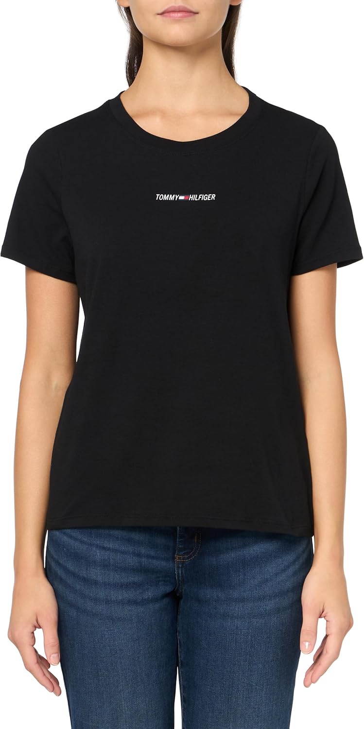 

Женская футболка с микрологотипом Tommy Hilfiger, Black, Черный, Женская футболка с микрологотипом Tommy Hilfiger, Black