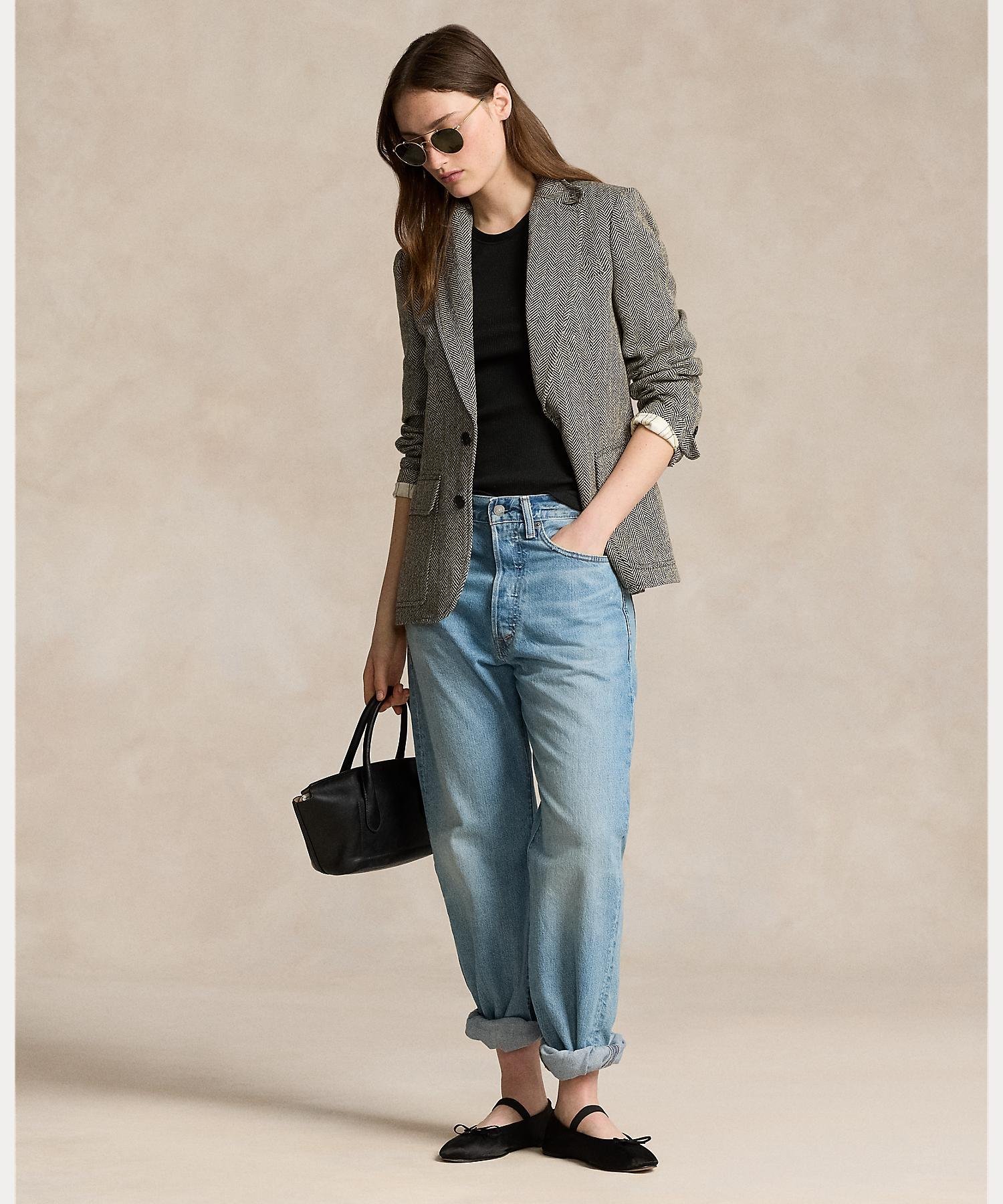 Блейзер из льняной смеси в елочку Polo Ralph Lauren, 001 Black