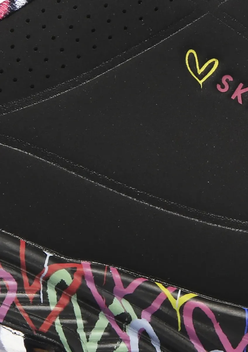 Кроссовки Skechers на танкетке "UNO-LOVING LOVE", с классным принтом граффити, повседневная обувь, полуботинки, туфли на шнуровке, черный — фото 3