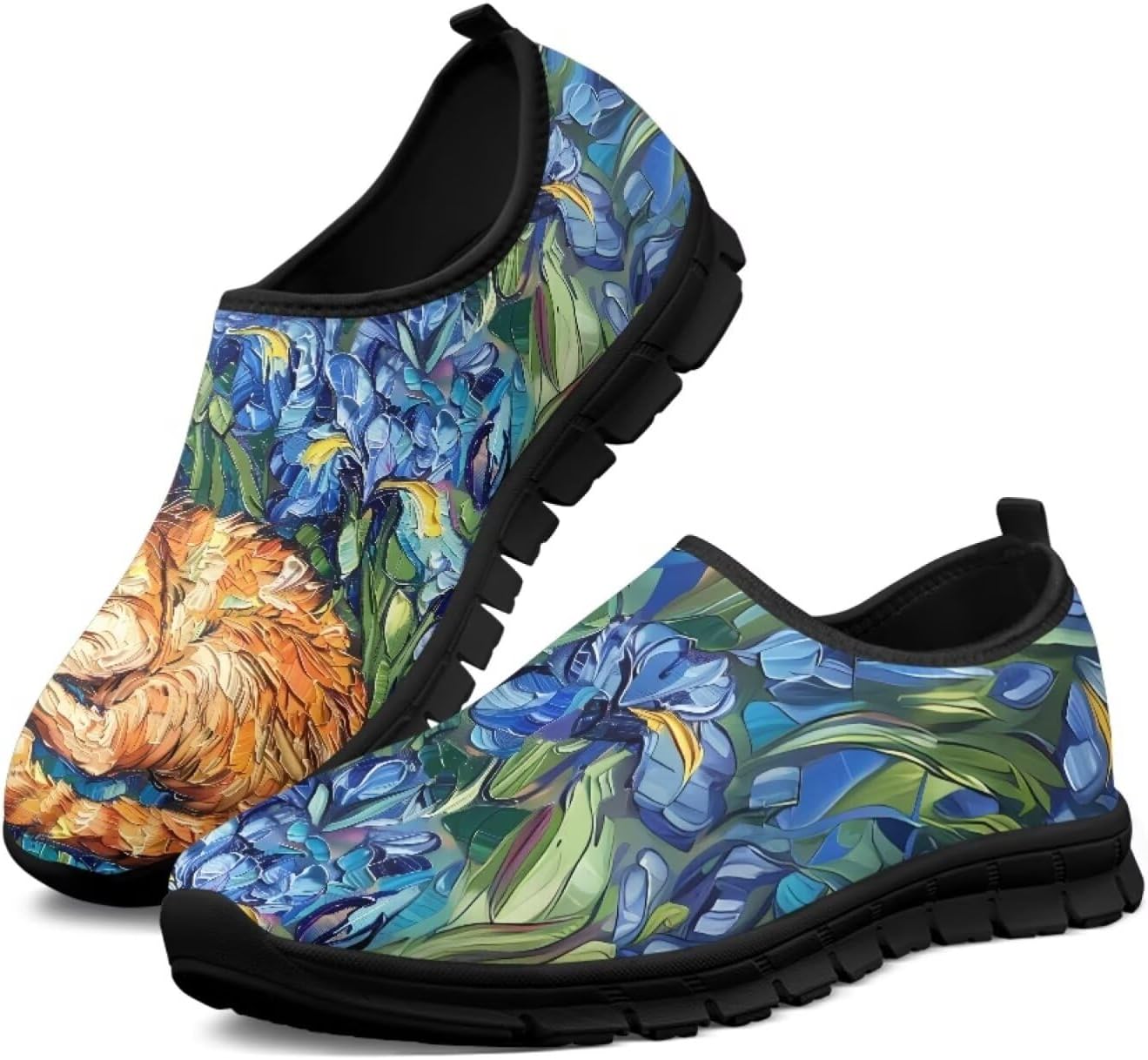 

Мужские слипоны Twousenru, удобные повседневные лоферы, широкие, с нескользящей подошвой, обувь для работы, домашние тапочки, легкие кроссовки для улицы, Sleeping Cat Floral