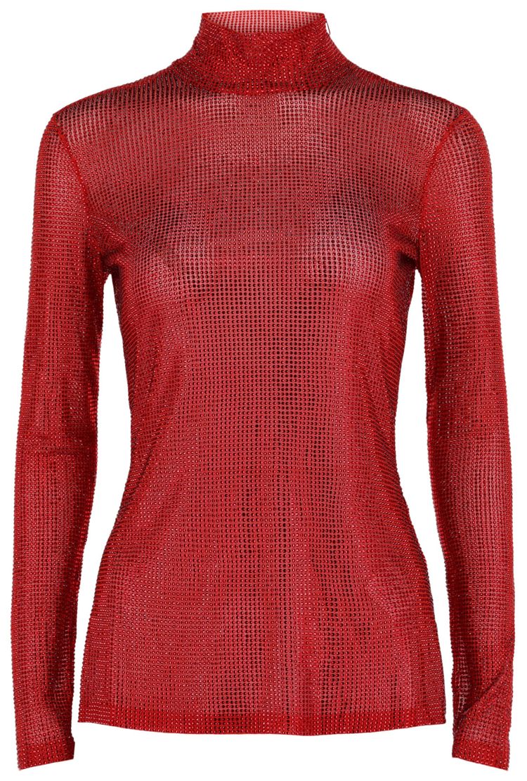 

Топ с длинными рукавами Ferragamo, украшенный кристаллами, красный