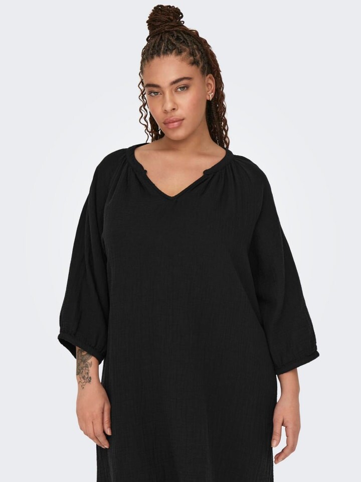 

Длинное платье ONLY Carmakoma Midi V Ausschnitt 3/4 Arm regular fit, черный