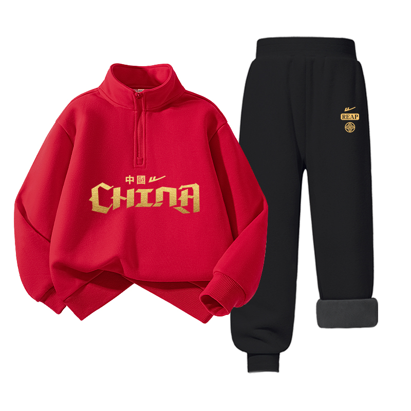 Повседневная спортивная одежда для детей WARRIOR, [fleece-lined stylish set]черный/h золото-stamped china-черный/h harvest k — фото 2