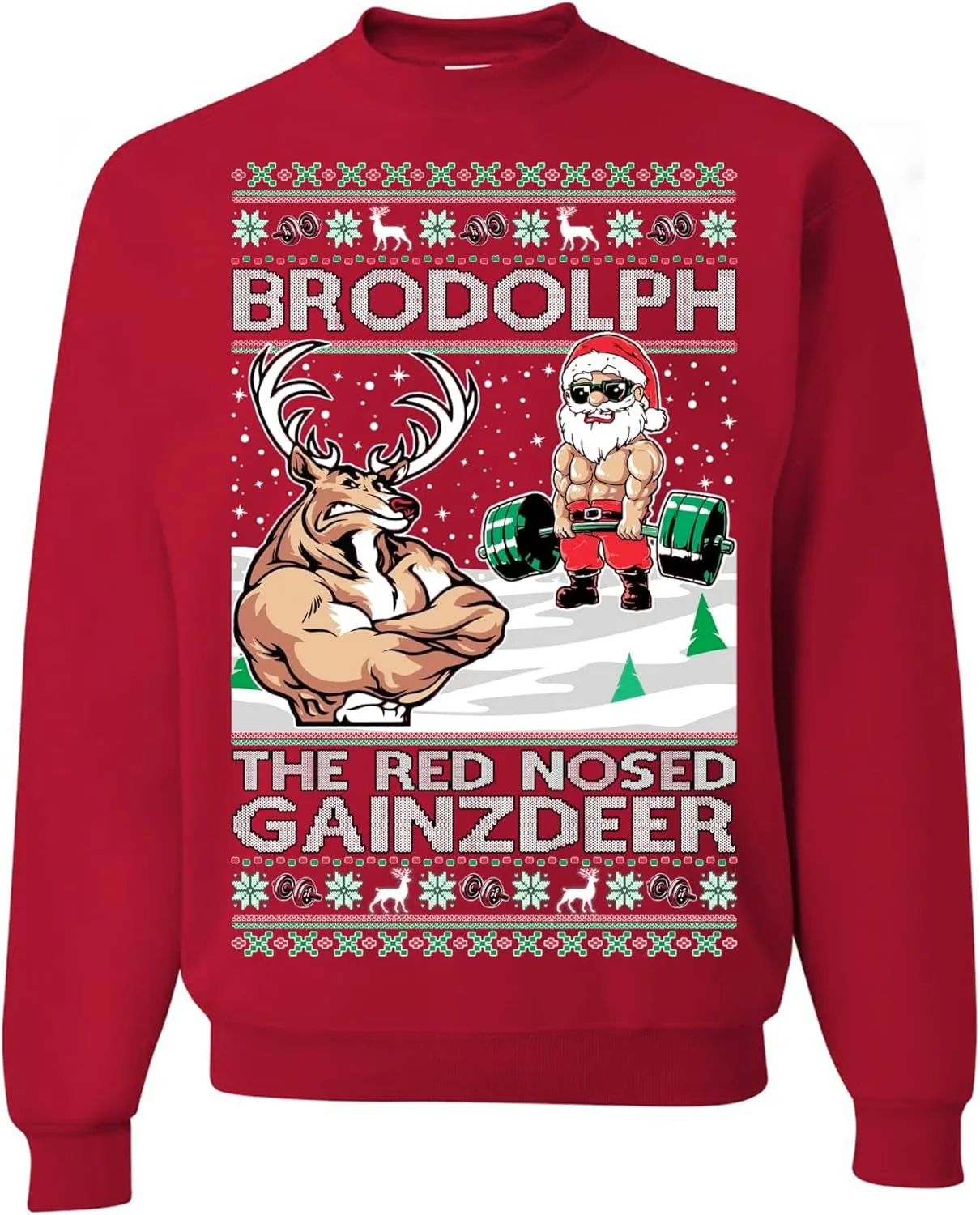 

Дизайнерский свитшот Brodolph Santa Working Out Gym the Red Nosed Gainzdeer wild custom apparel