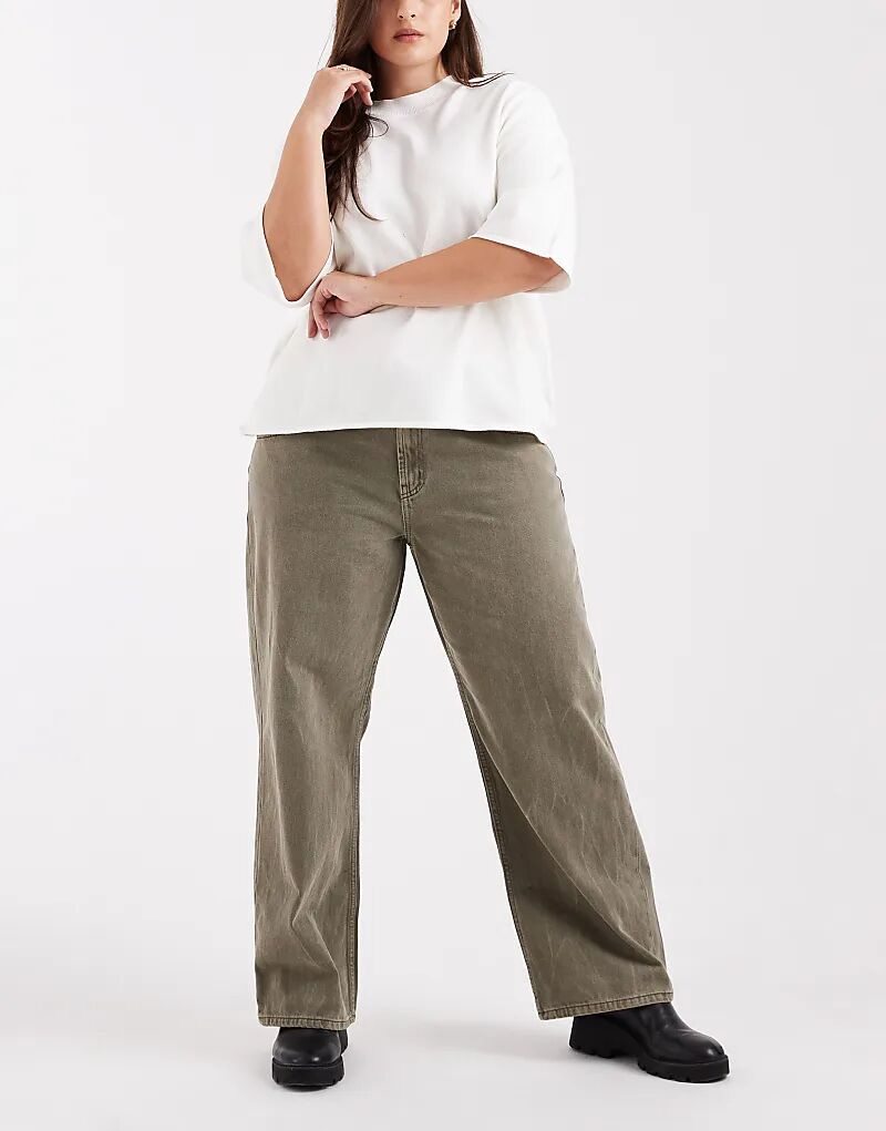 

Мешковатые джинсы ASOS DESIGN Curve с низкой талией цвета хаки