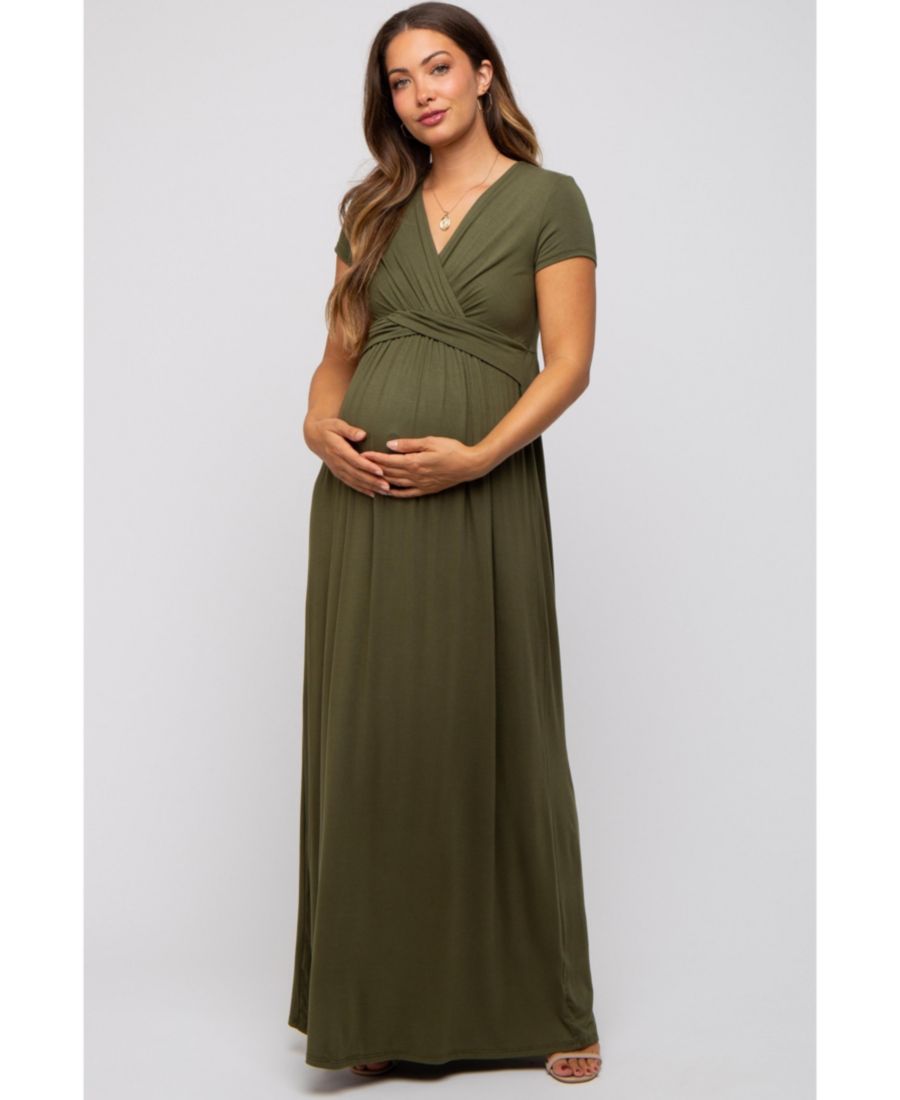 

Длинное платье для беременных/кормящих женщин оливкового цвета с драпировкой Pinkblush, Forest green