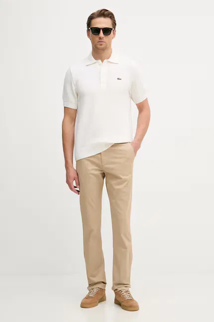 Брюки из хлопка с эластаном regular fit Lacoste, бежевый — фото 2