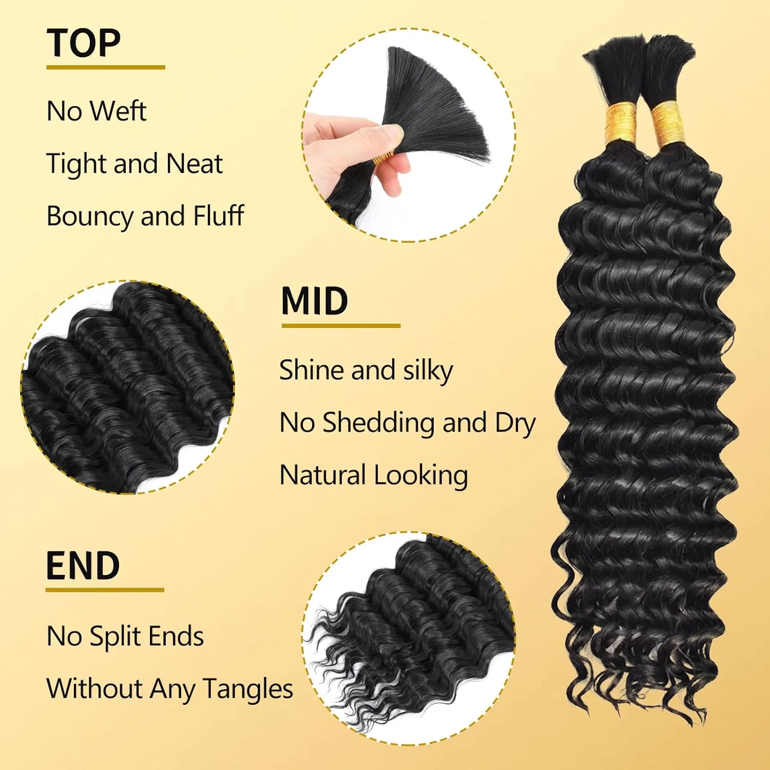 Волнистые пряди для плетения «Deep Wave Bulk Hair» от LPARMJIT, 18 дюймов, 2 пучка Lparmjit, Black — фото 3