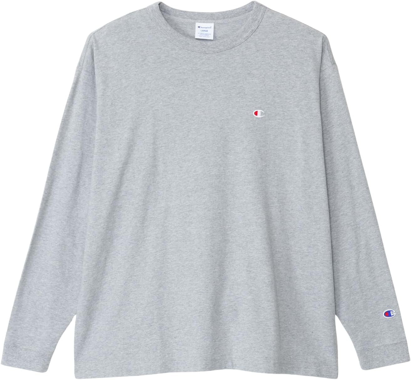 

Мужская футболка с длинным рукавом, круглый вырез, 100% хлопок, логотип One Point, свободный крой, приспущенные плечи Champion, серый