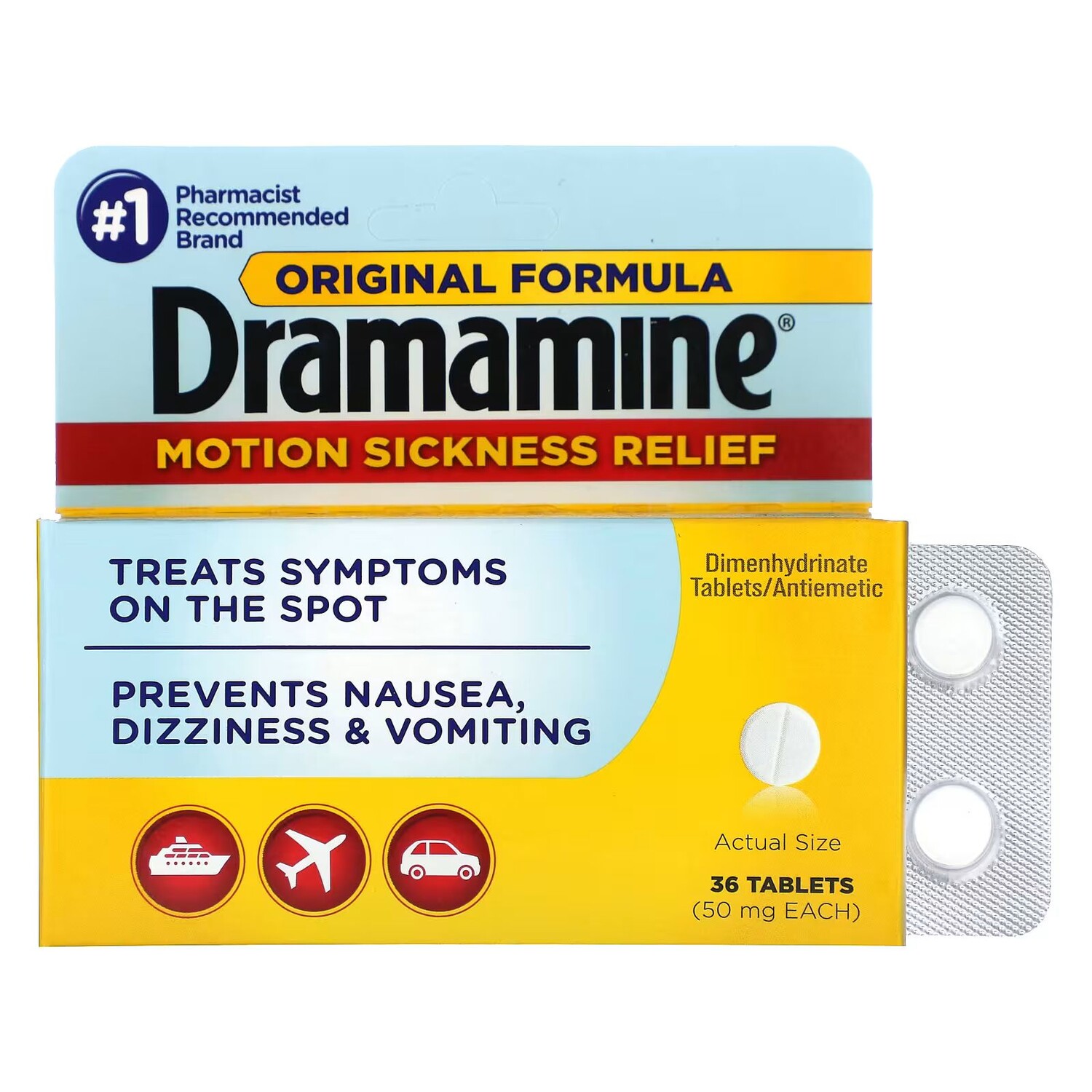 

Драмин, средство от укачивания, 50 мг, 36 таблеток Dramamine
