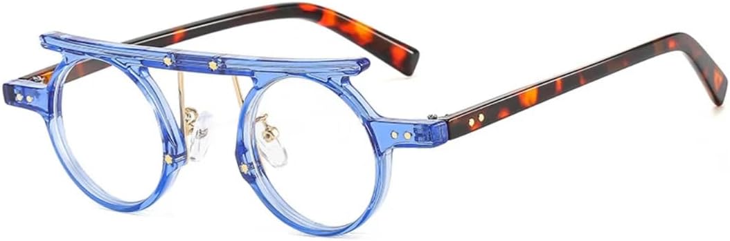 

Модные маленькие круглые панк-солнцезащитные очки для женщин в стиле ретро с прозрачными градиентными линзами цвета океана, защита от УФ-излучения UV400, для мужчин — двухцветные с заклепками UATXTAU, Blue Leopard Clear