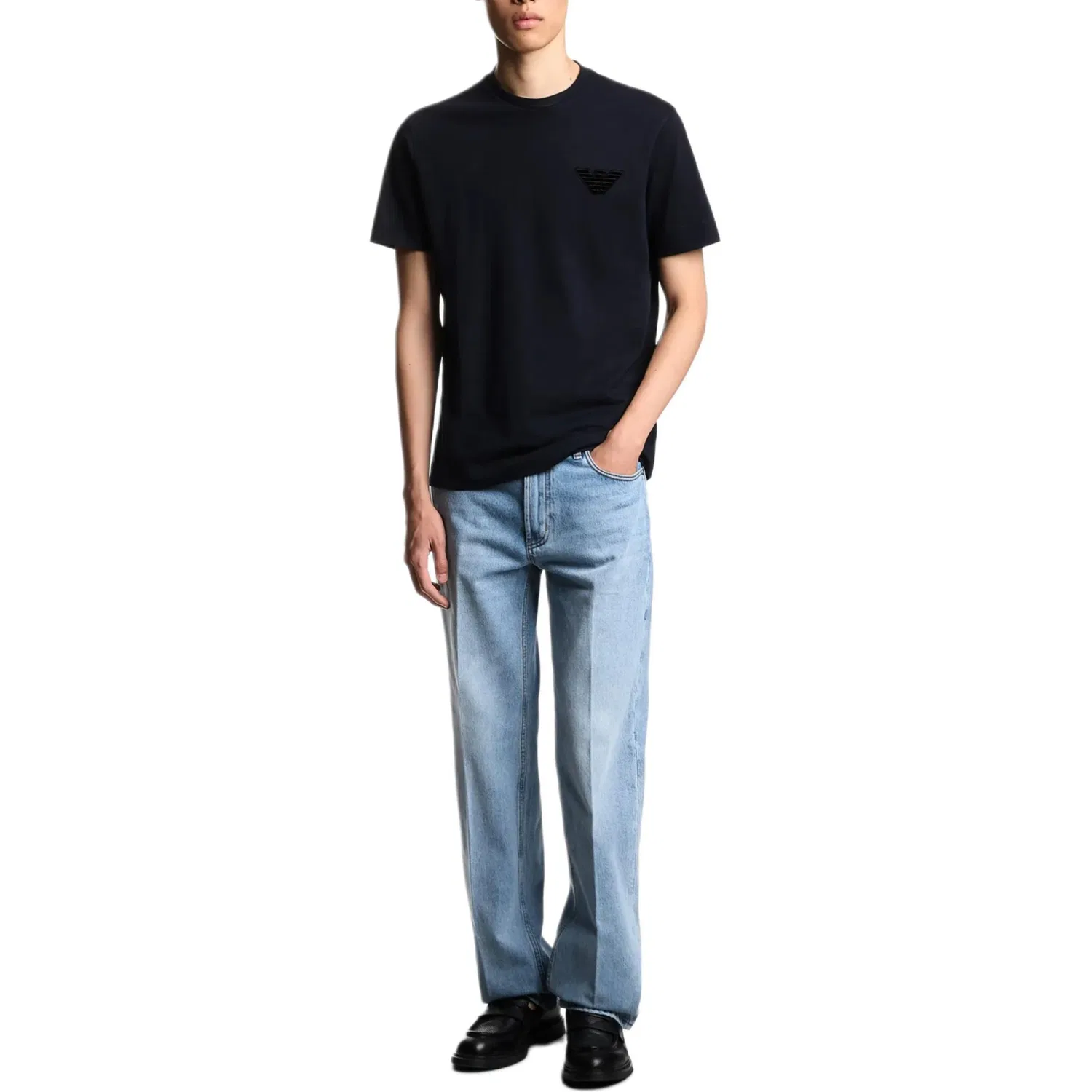 Джинсы J76 straight-fit из каменного денима EMPORIO ARMANI, Light Blue — фото 2