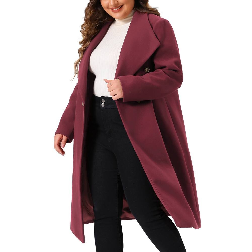 

Женский бушлат больших размеров, пальто с лацканами, двубортный, средней длины, плащ Agnes Orinda, цвет Burgundy