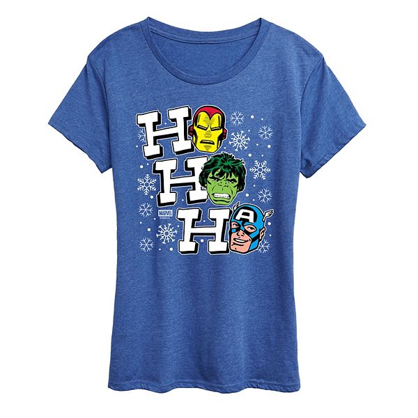 

Женская футболка с новогодним принтом Ho Ho Ho Marvel, Heather Royal Blue