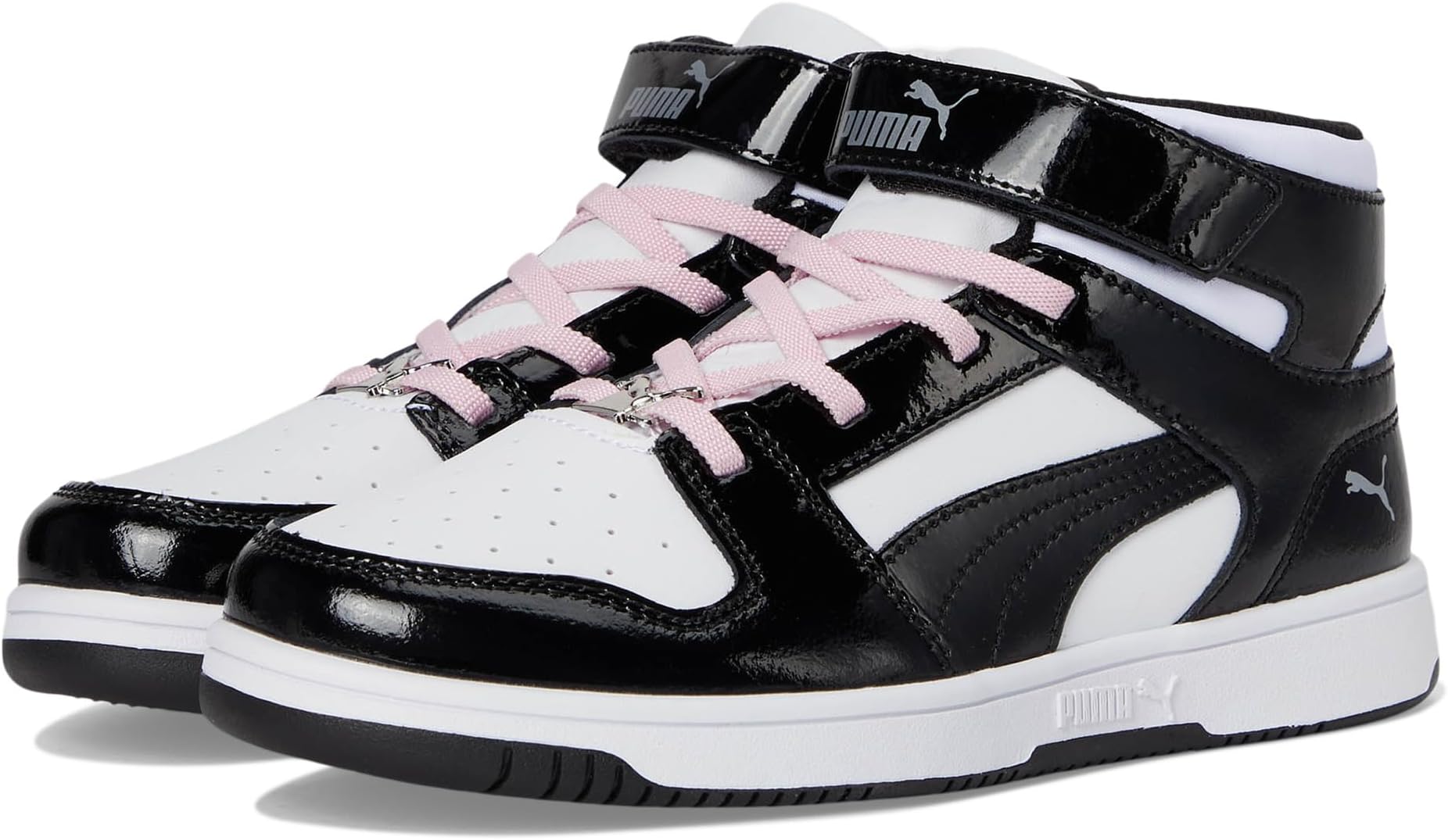 

Кроссовки PUMA Kids Rebound Layup Mid Hook And Loop, Puma White/Puma Black/Pale Pink