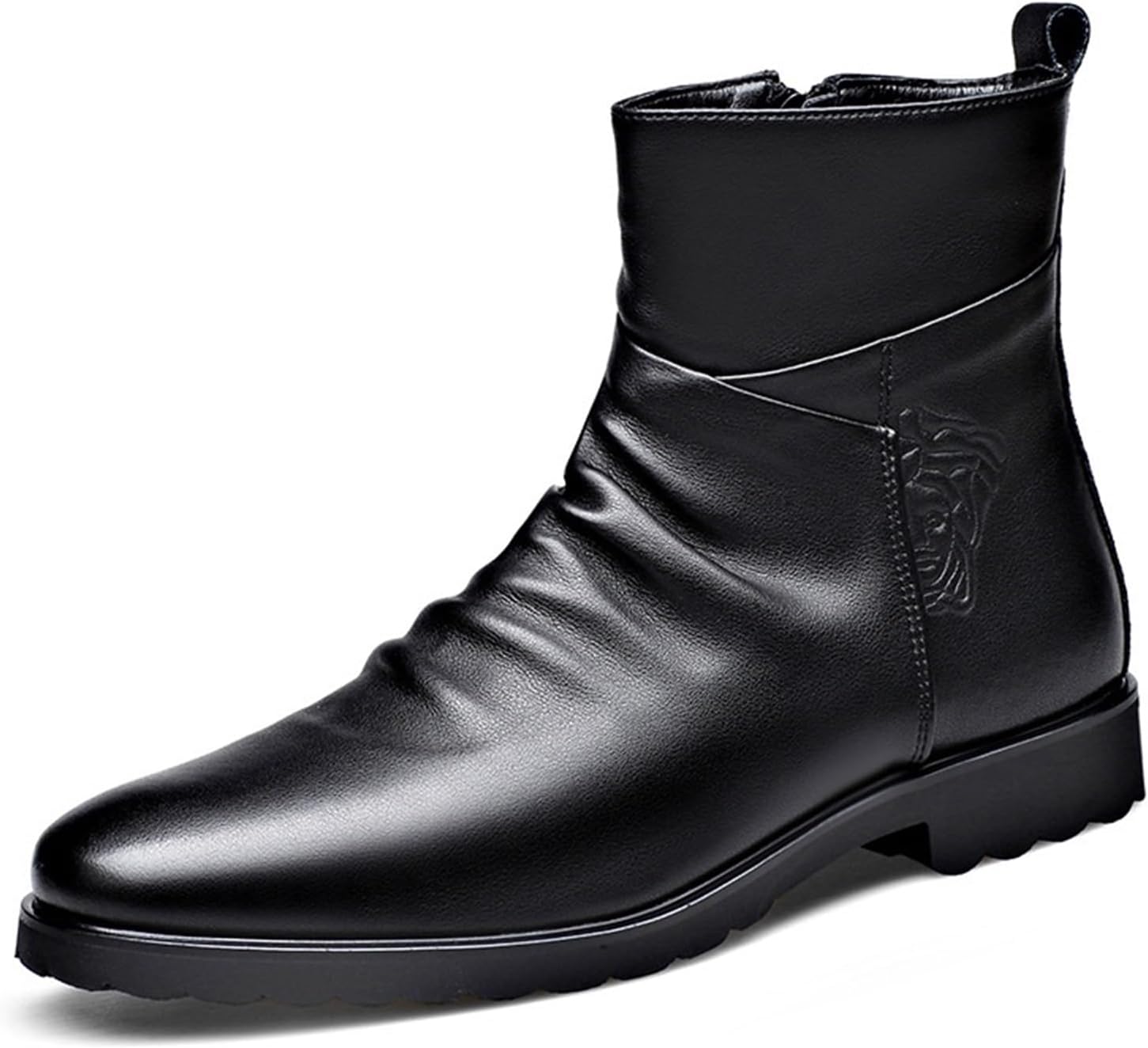 

Мужские кожаные ботинки Челси с боковой молнией, деловые формальные ботинки, ботинки с рельефной подошвой, повседневные классические ботинки, мотоциклетные ботинки для мужчин Generic, черный