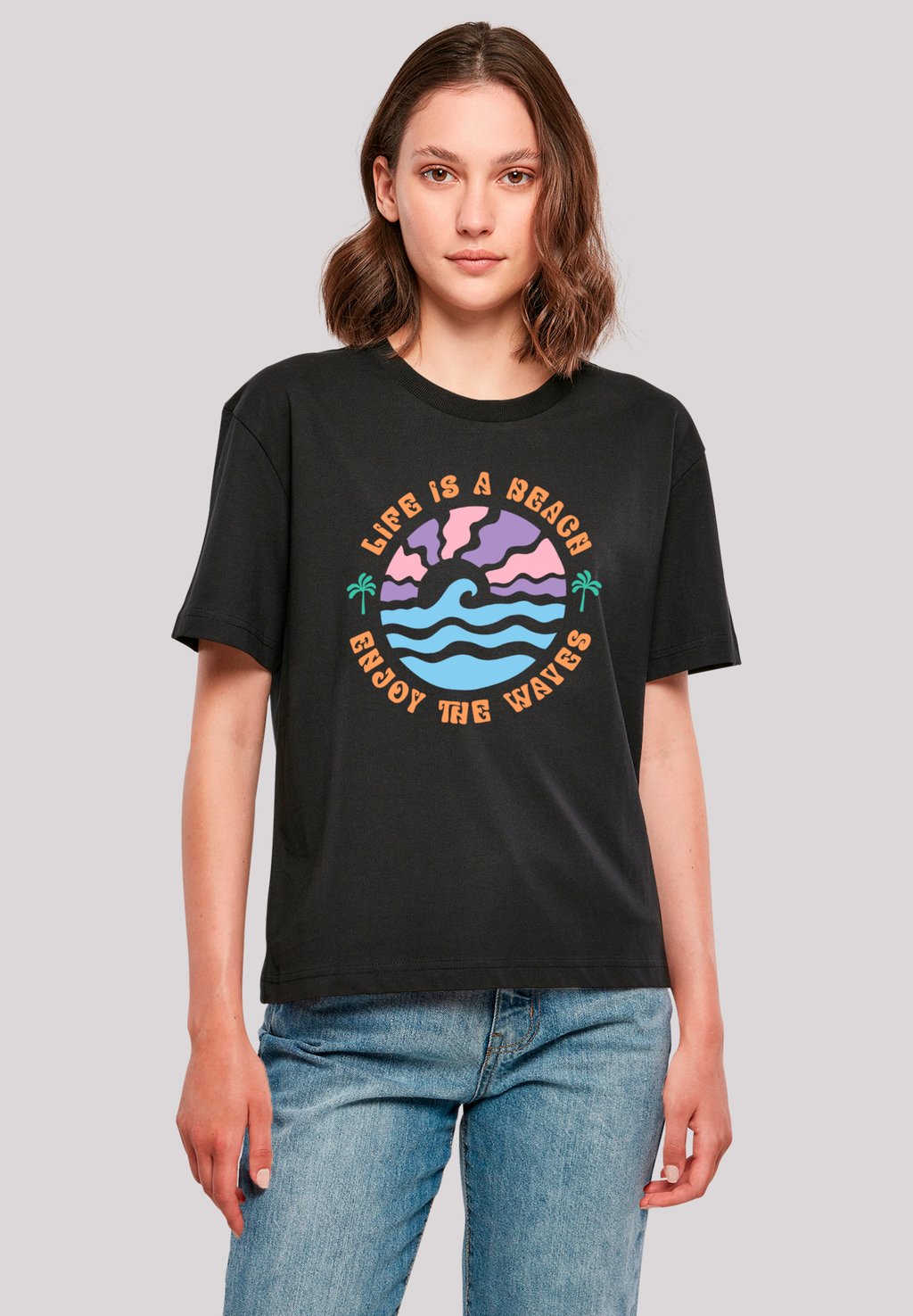 

Футболка с принтом LIFE IS A BEACH ENJOY THE WAVES F4NT4STIC, черный