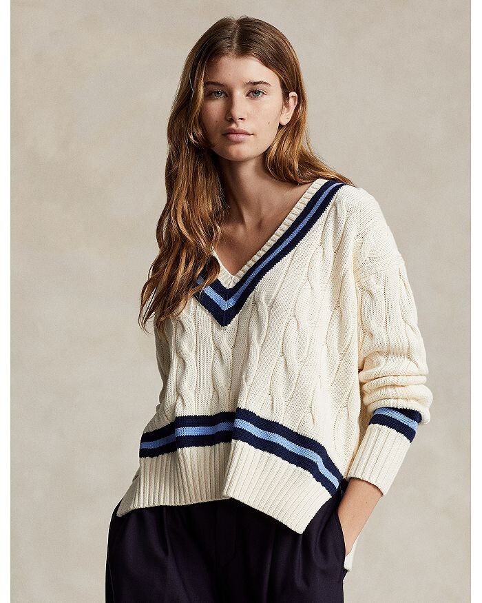 Хлопковый свитер свободной вязки Polo Ralph Lauren, белый — фото 4