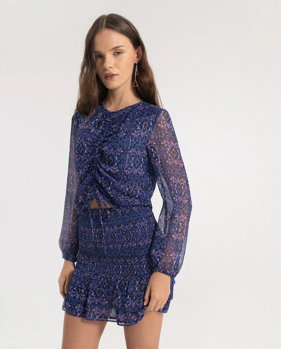 

Женский топ с принтом и объемными рукавами Noon, синий