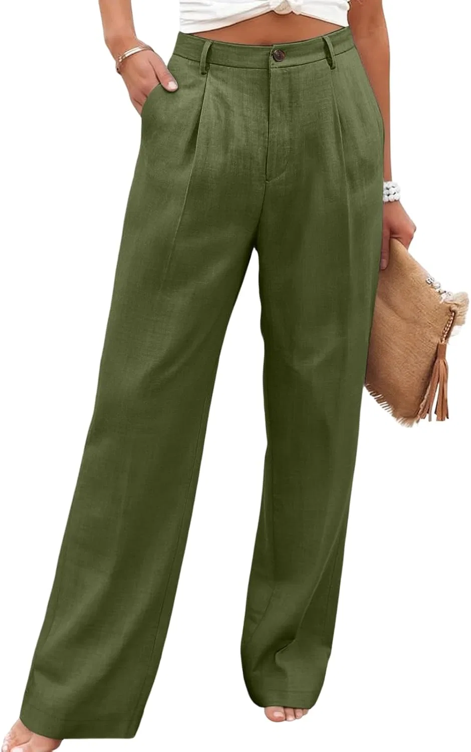 Женские брюки палаццо из льна, Army Green