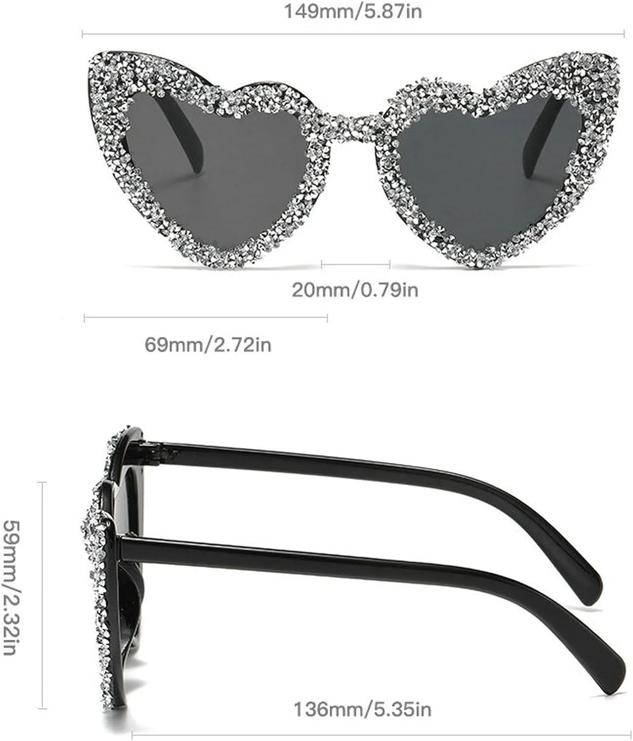 

Солнцезащитные очки COTIA Love Heart с кристаллами для женщин, сверкающее персиковое сердце, стильные очки для вечеринки или выпускного бала с бриллиантами, Black