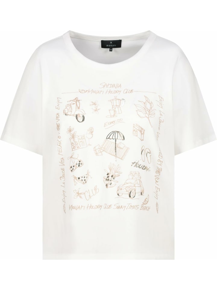 

Женская футболка с круглым вырезом кремового цвета monari, Бежевый, Женская футболка с круглым вырезом кремового цвета monari