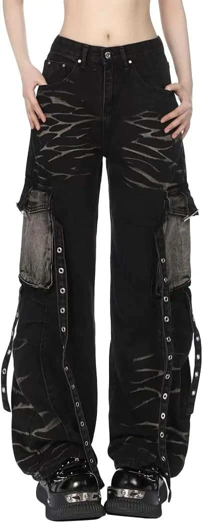 

ONLYWOOD Женские джинсы в стиле casual, черные, широкие, с карманами