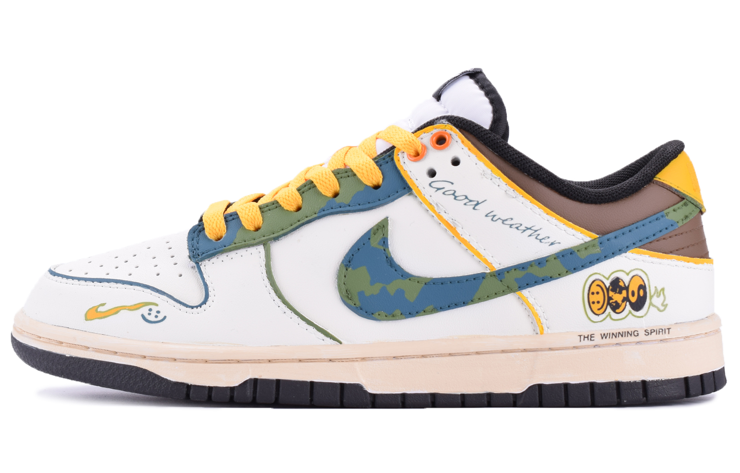 

Кроссовки Nike Dunk Skateboarding Shoes Unisex Low-top White/Green/Yellow, белый