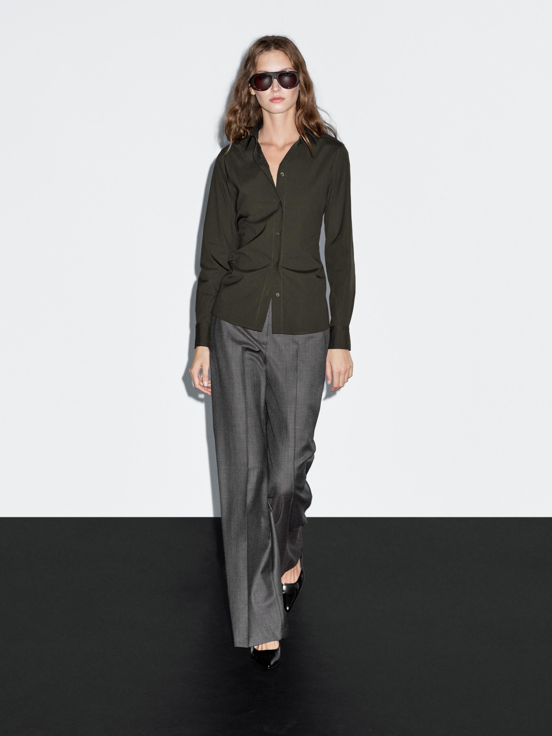 

Рубашка из смесовой хлопковой ткани стретч Massimo Dutti, зеленый