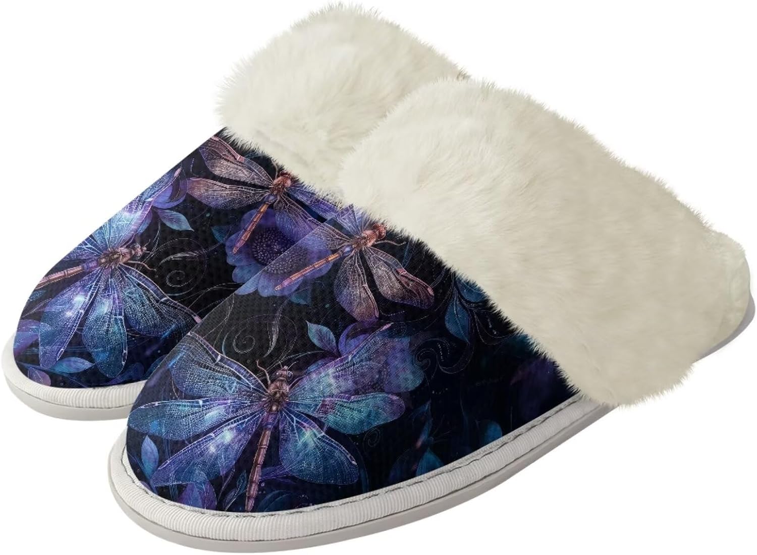 

Домашние тапочки Binienty для женщин и мужчин ультралегкие пушистые зимние, Artistic Dragonfly