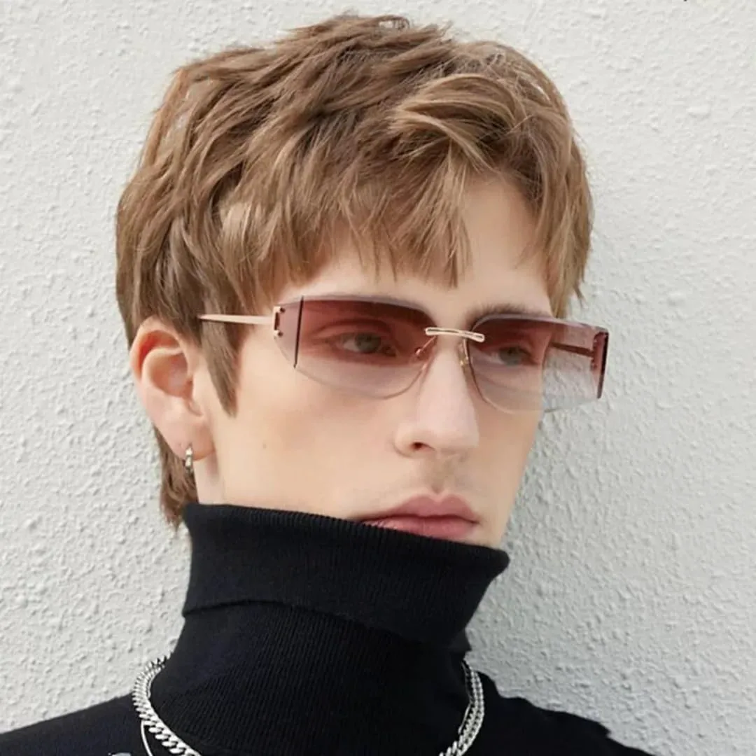 

Винтажные солнцезащитные очки без оправы, роскошные, неправильной формы, для женщин и мужчин, в стиле металл-панк, с защитой от УФ-излучения UV400 VFDHN, Black Black